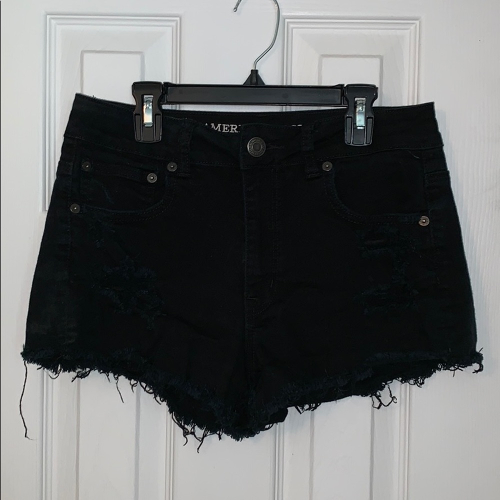 AE black distressed shorts